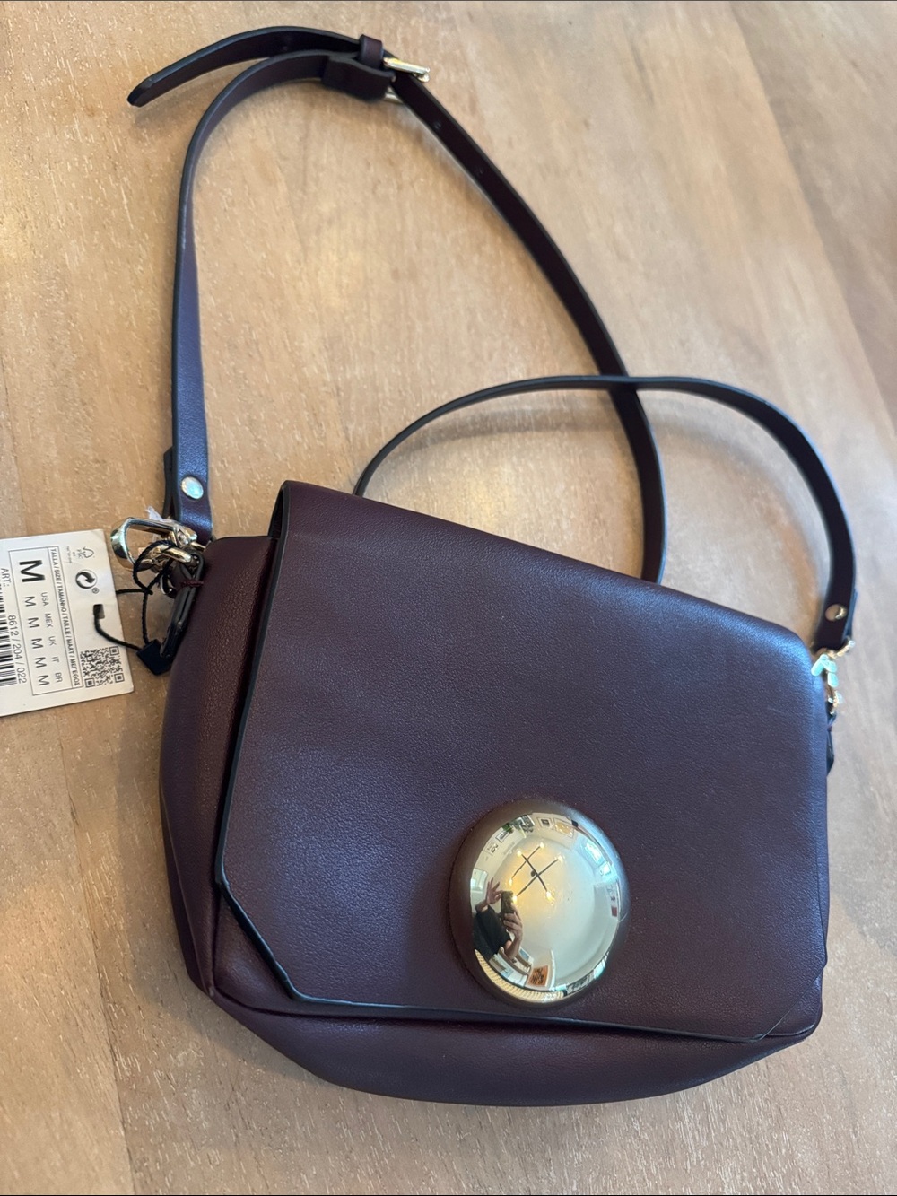 Zara faux Leather Crossbody Bag in Deep Burgundy with Gold Accent